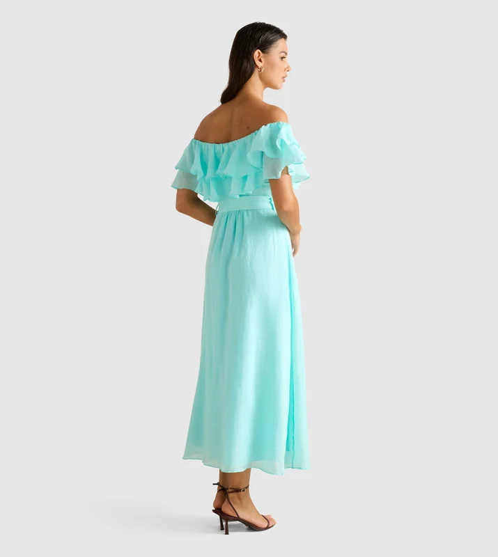 forever new  JEMIMA Off Shoulder Ruffle Midi Party Dress for Women | Best Price UAE